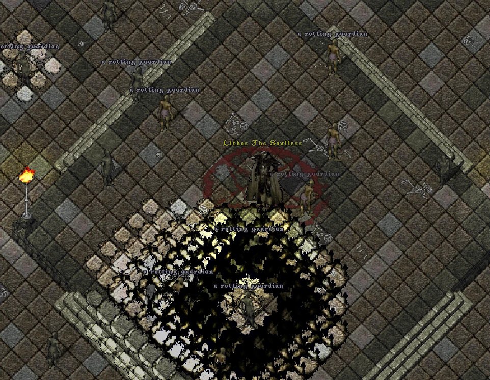 Lithos the Soulless on the bloody pentagram, surrounded by his rotting guardians