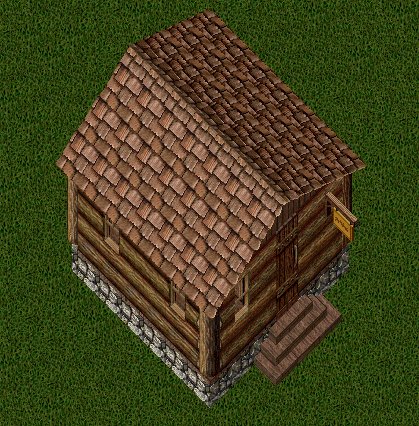 Small Log House, outside, facing east, stage 1