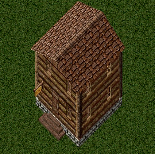 Small Log House, outside, facing south, stage 2