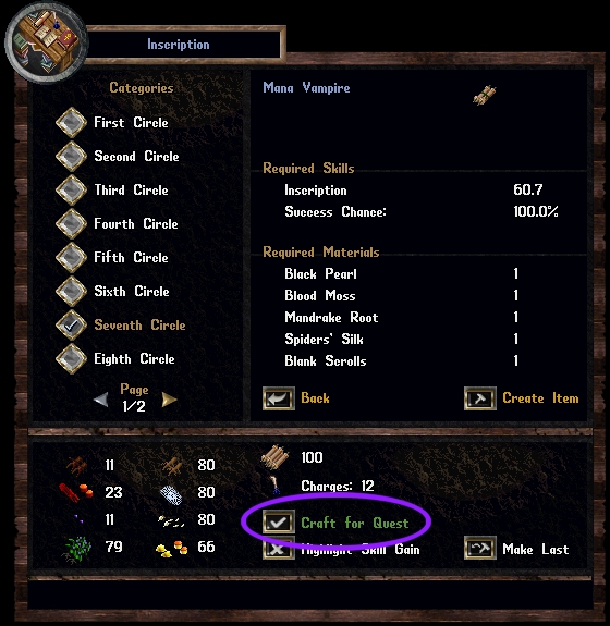 Craft for Quest toggle